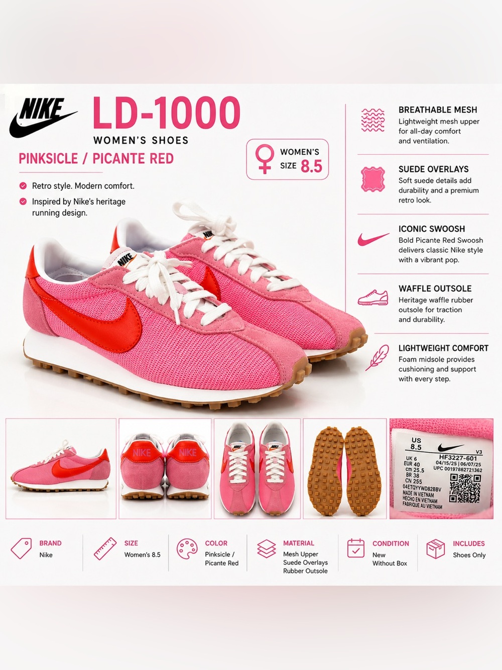 Nike LD-1000 Women’s Sneakers Pinksicle/Picante Red HF3227-601 Size 8.5 NEW